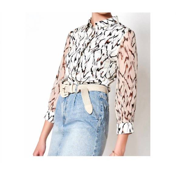 NEW DESOTO feather pia 3/4 blouse in white/multi - Picture 2 of 2